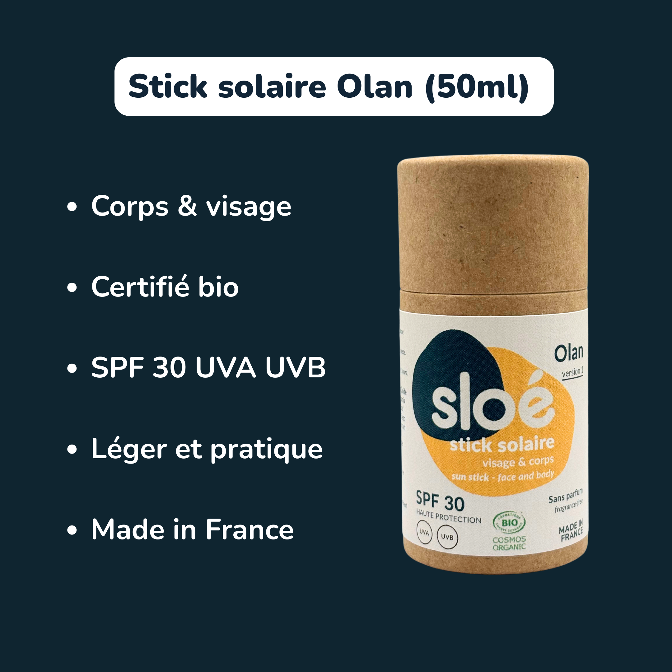 Olan : le stick solaire visage & corps - SPF30 (50ml)