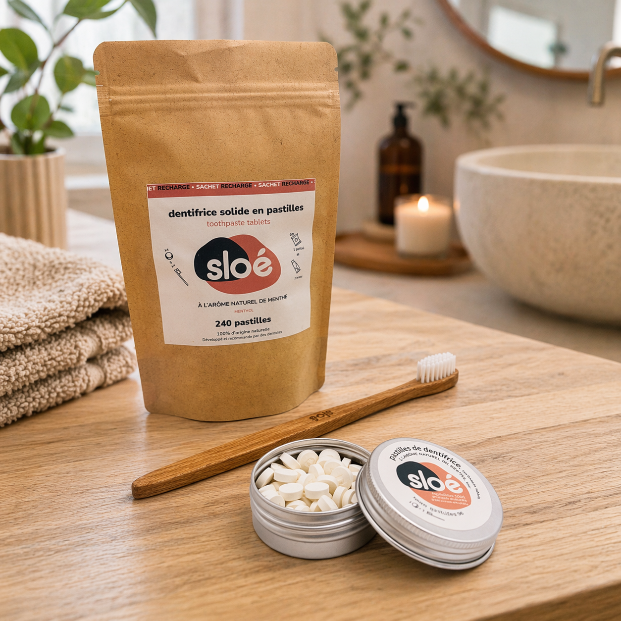 Pack Dentifrice – Boite de Pastilles + Recharge + Brosse à dent